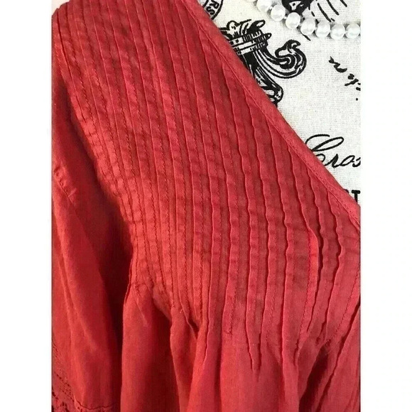 V Christina Large Red Peasant Blouse Jacket One Button Layering Piece Lace - Picture 5 of 7